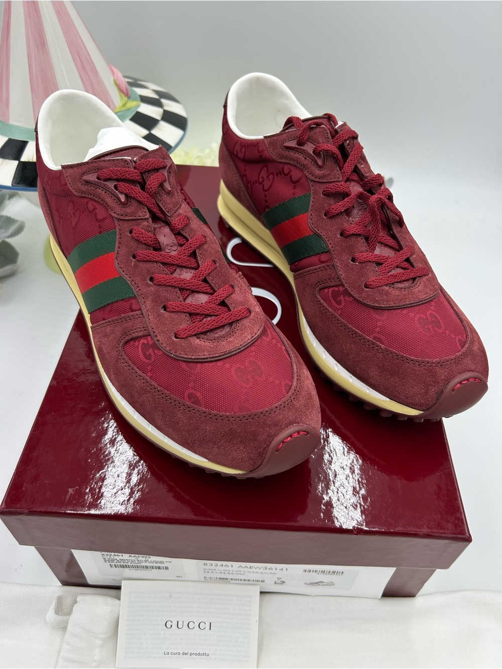 Men's Gucci RE – MOTION suede Web stripe sneakers size 9 fits 10 US made italy - Picture 3 of 9